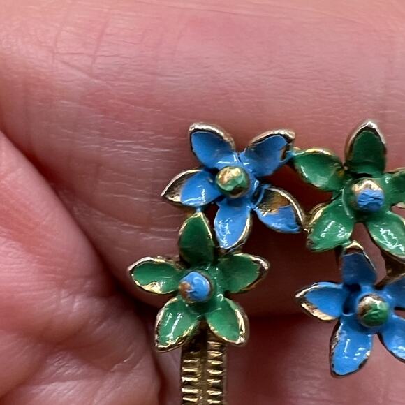 LISNER Vintage Floral Umbrella PARASOL Brooch Blue Green Enamel Gold Tone - Picture 3 of 9